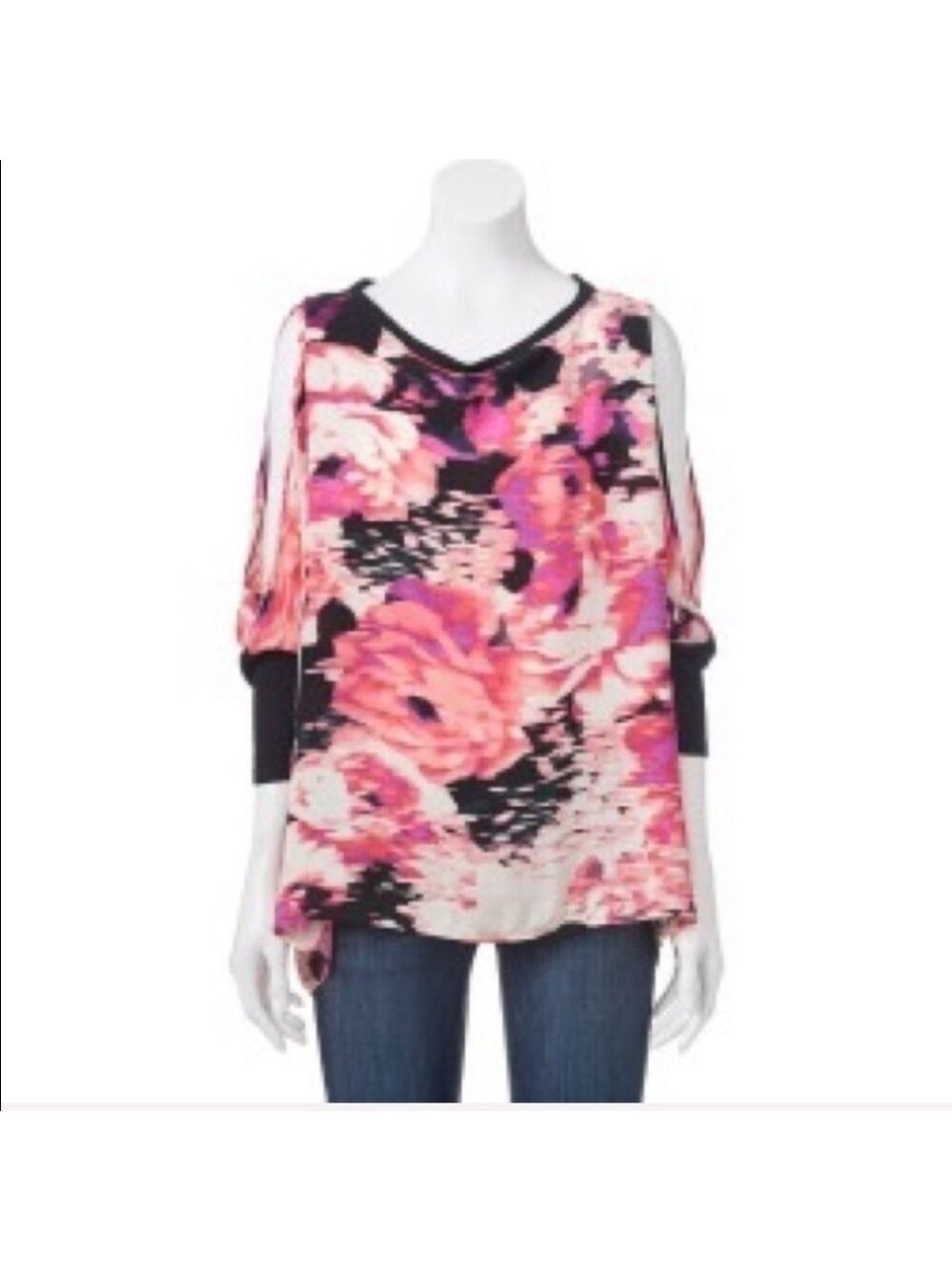 Juicy Couture abstract floral cold shoulder top size large